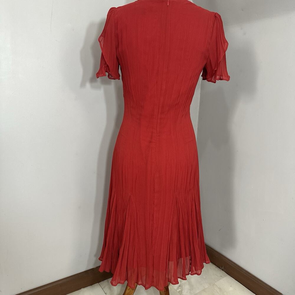 Kedziorek Bell Sleeve V-neck Midi Dress Red 38 Small Lined Coastal Flowy Resort - Picture 5 of 14